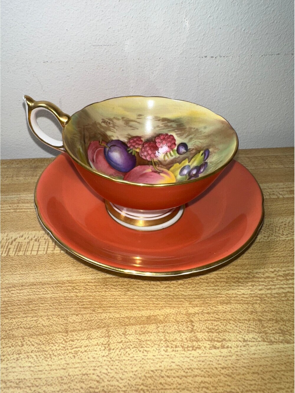 VTG Aynsley Fruit Tea Cup Saucer Signed D. Jones Bone China